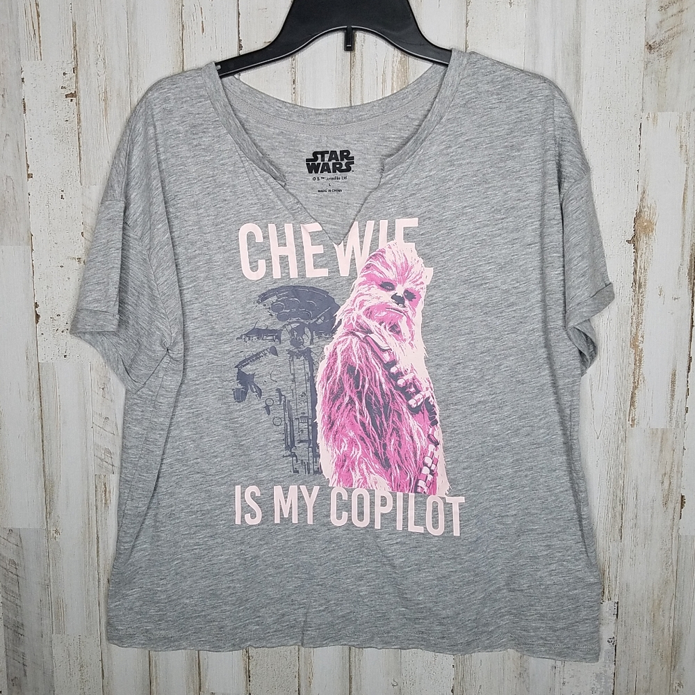 Star Wars Chewie Pajama Tshirt Gray Pink NWOT